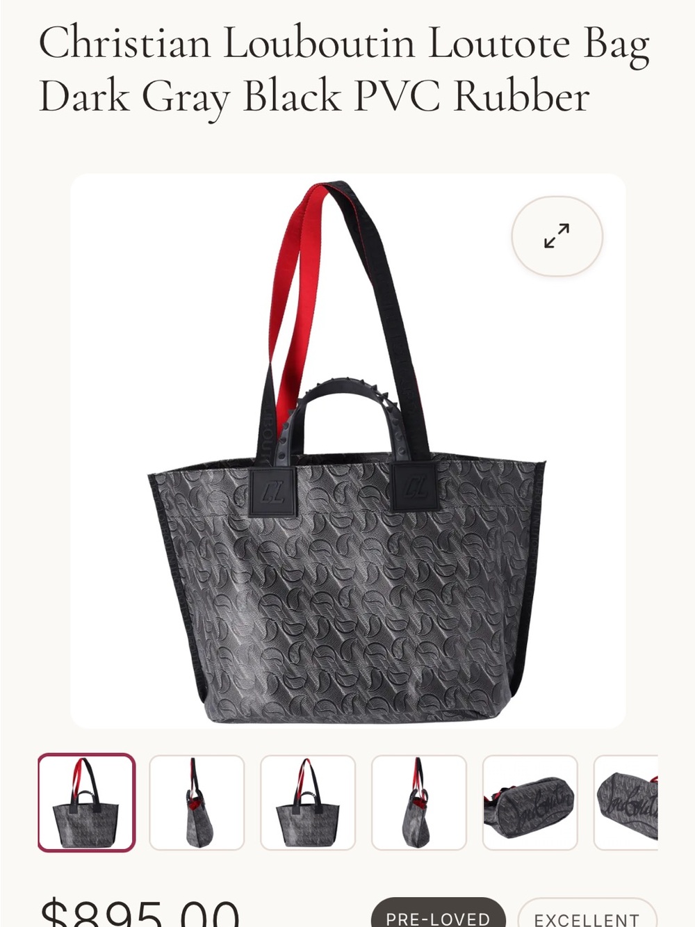 Christian Louboutin Gray & Black Tote with Red Strap